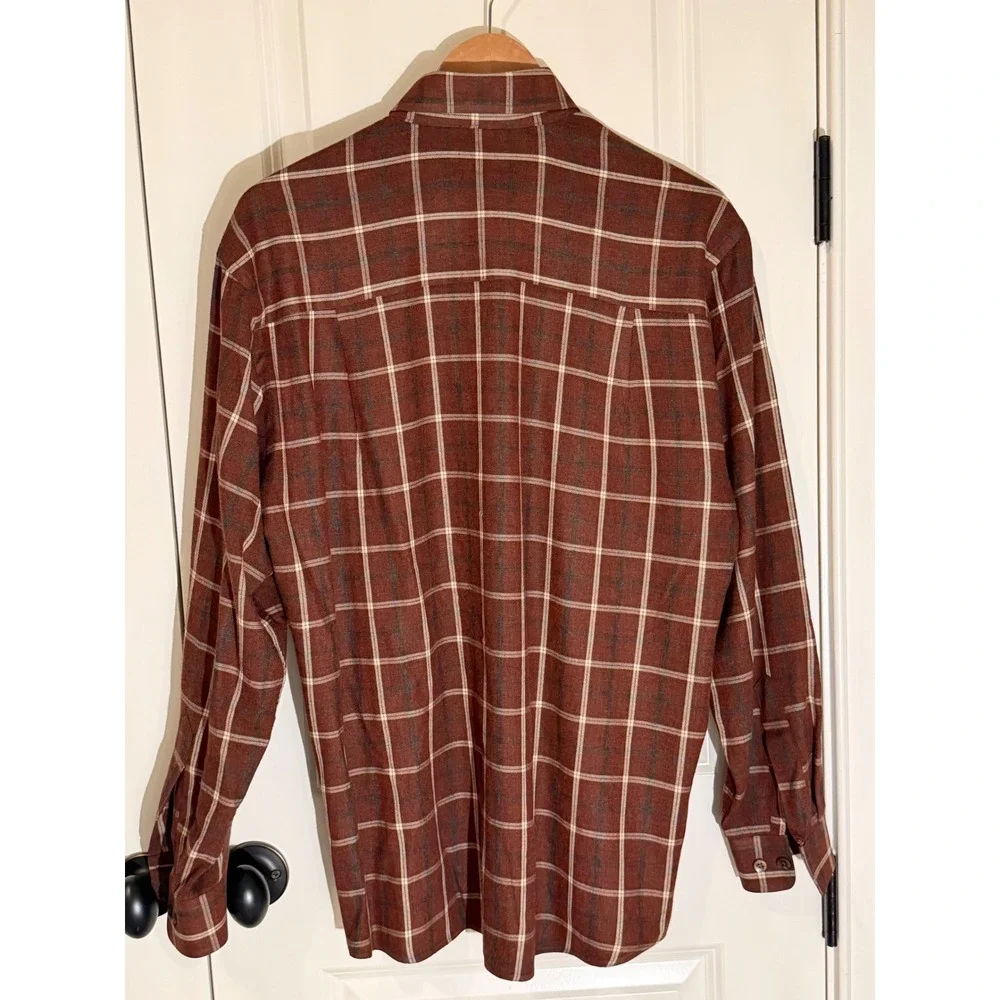Mark Shale Mens Brown Plaid Button Down Shirt Fabric Woven in Spain Large - Picture 3 of 5